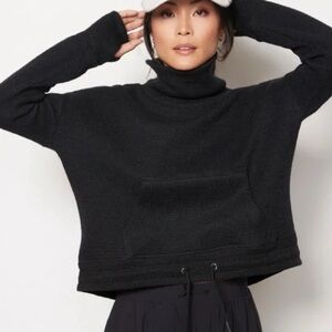 Sweaty Betty Restful Boucle Black Cowl Neck Sweater Thumb holes | Size 8 / M